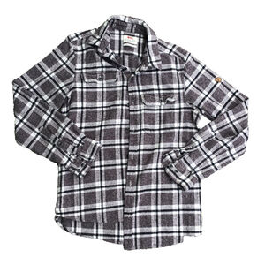 Fjallraven Medium Comfort Fit Gray Black Plaid Flannel Button Up Shirt Long